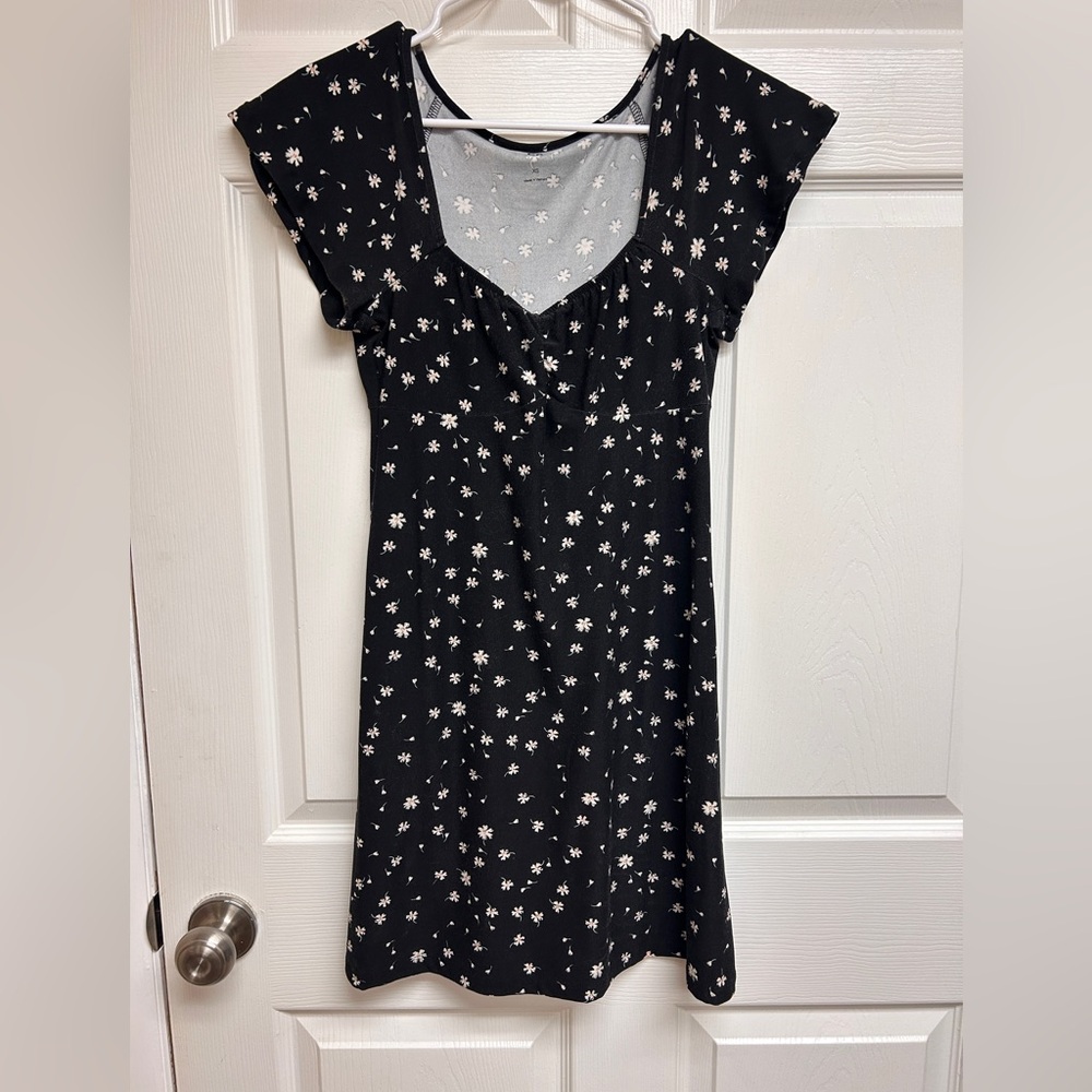 Black Dress with White Floral Design